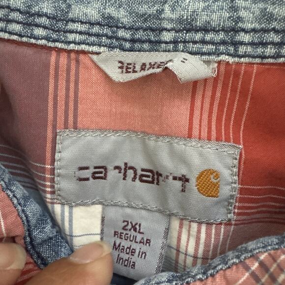 VTG Carhartt Relaxed Fit Pearl Snap Cowboy Shirt Short Sleeve Mens 2XL Western - Picture 3 of 10